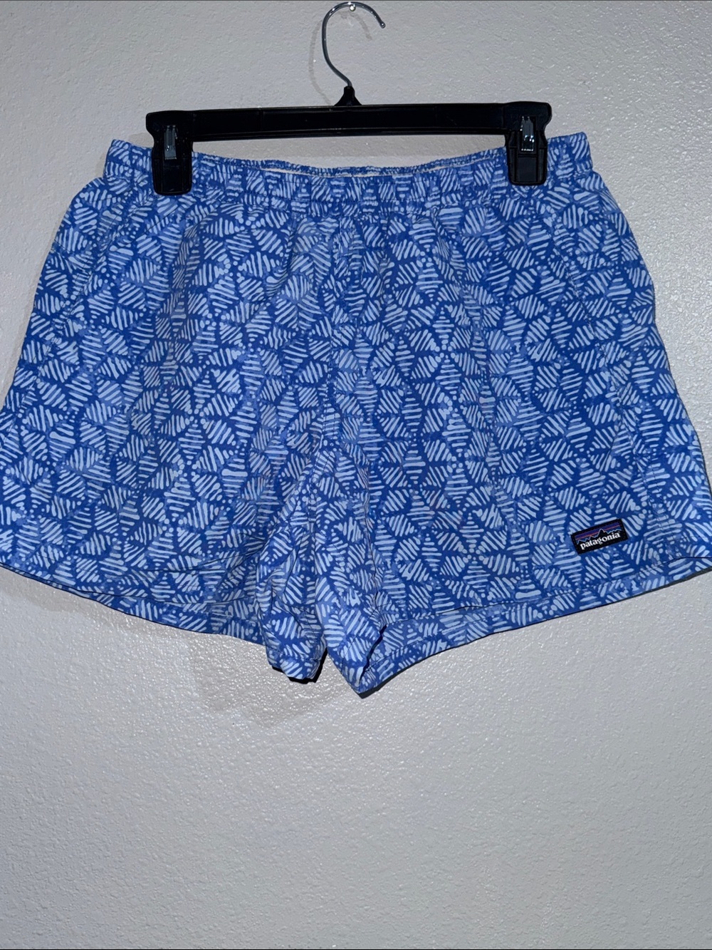 Patagonia Blue and White Geometric Print Shorts